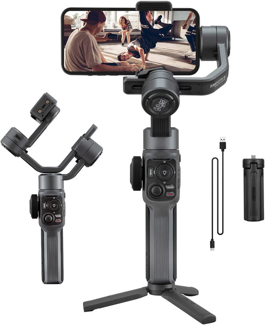 Zhiyun Smooth 5 Smartphone Gimbal Stabilizer for iPhone 14 Pro Max Plus 13 Mini 12 11 XS X XR 8 Professional 3-Axis Phone Gimbal Video Stabilizer with Face Object Tracking Timelapse