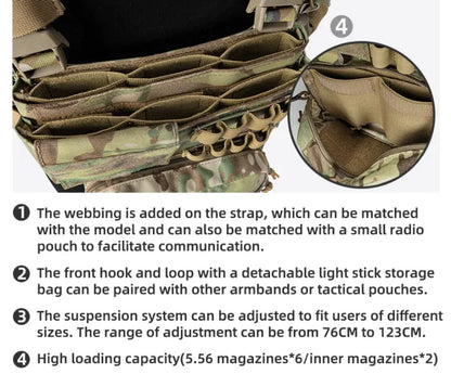 IDOGEAR MK3 Tactical Chest Rig Modular Lightweight Hunting Vest Full Set 5.56 Mag Pouch