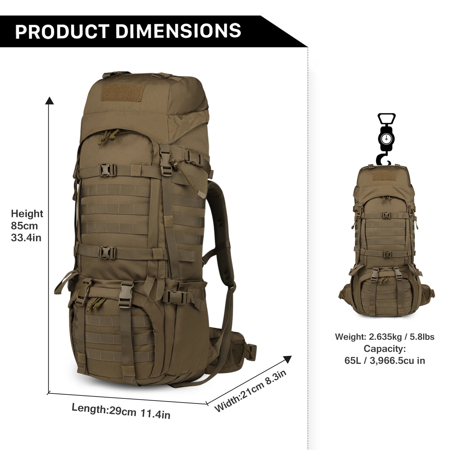 Mardingtop 65L Molle Hiking Internal Frame Backpacks with Rain Cover