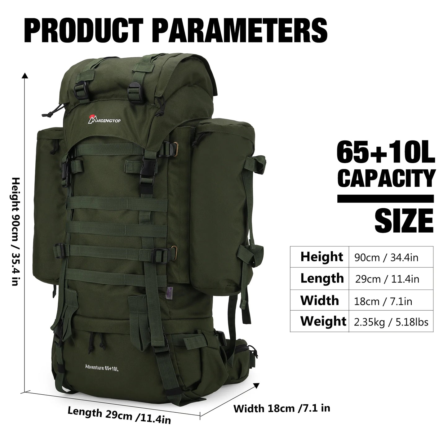 Mardingtop 65+10L Molle Tactical Internal Frame Backpacks with Rain Cover