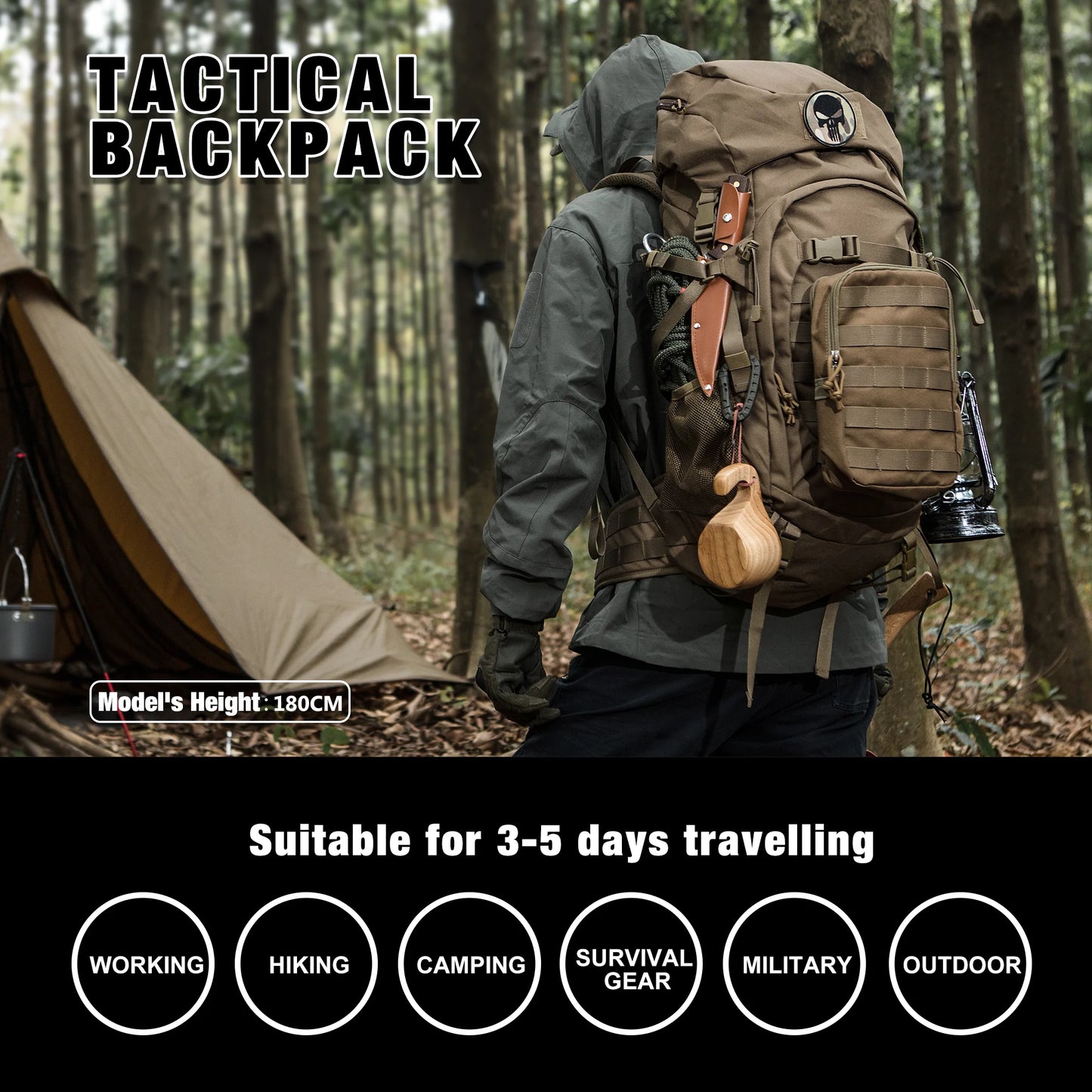 Mardingtop 50L Molle Hiking Internal Frame Backpacks with Rain Cover