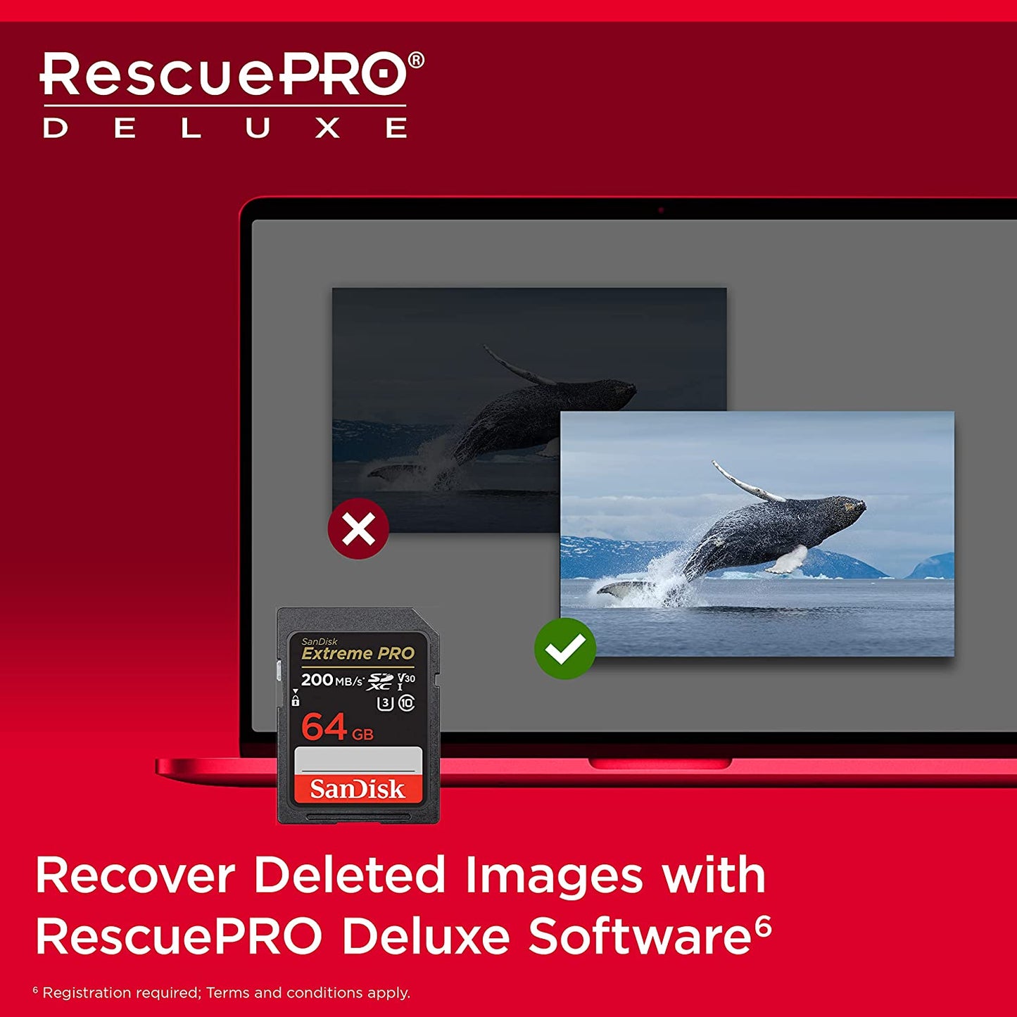 SanDisk Extreme PRO SDXC Card + RescuePRO Deluxe, up to 200MB/s, UHS-I, Class 10, U3, V30