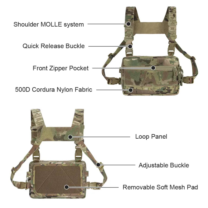 TOPTACPRO Tatcical Chest Rig Bag Chest Recon Bag MOLLE 8511