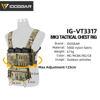 IDOGEAR MK3 Tactical Chest Rig Modular Lightweight Hunting Vest Full Set 5.56 Mag Pouch