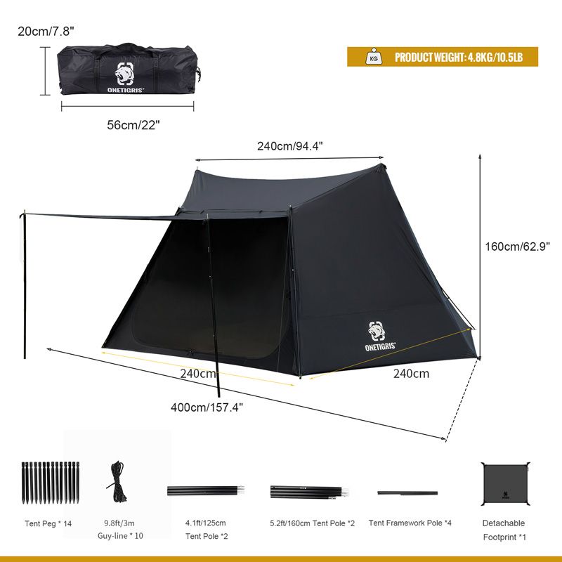 Black Tigris Nebula Series Backpacking Shelter 3000mm Waterproof Rating