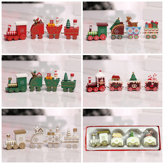 Christmas Wooden Ornament Train Set Decoration Children Gift